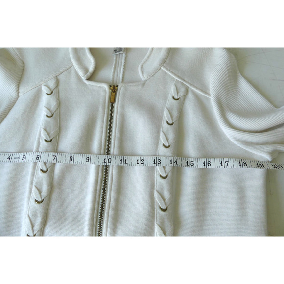 Caché Women's Ivory Gold Zip Jacket XL Stretch Country Club Classy Cotton Y2K - Picture 5 of 11